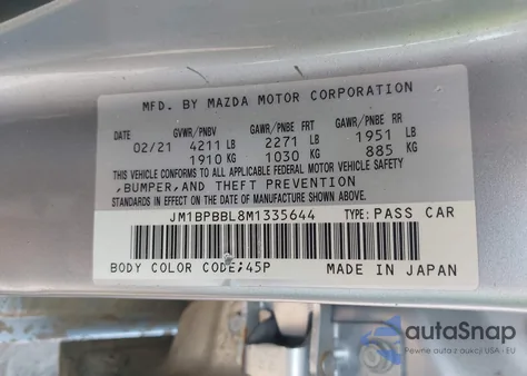 2021 Mazda 3 Select from USA, damaged, VIN JM1BPBBL8M1335644